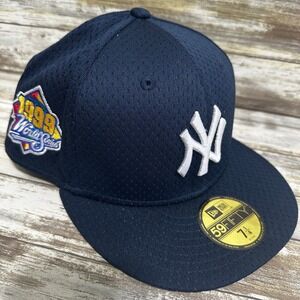 NY Yankees 1999 World Series Patch Fitted Hat Men 7 3/8 New Era 59FIFTY Navy NEW